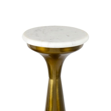 Oliver 22.25" Mid-Century Glam Retro Metal Drink Table with Marble Top